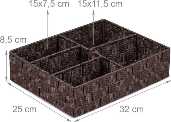 Storage Basket, 5 Compartments, Square, Braided PP Plastic, Bathroom Storage,