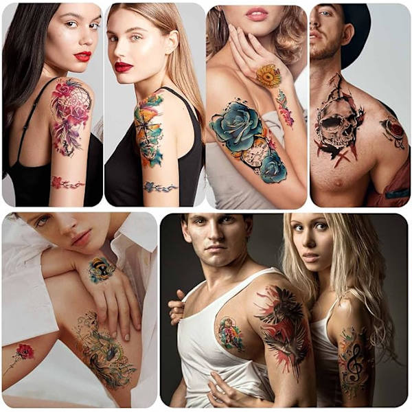 77 Ark Tillfällig Tatuering, 17 Ark Halvarmsblommadrömfångare Katt Guldfisk falska tatueringar