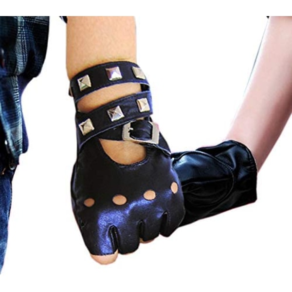 Kvinnor punk nitar handskar halvt finger PU läder prestanda ed22 | Fyndiq