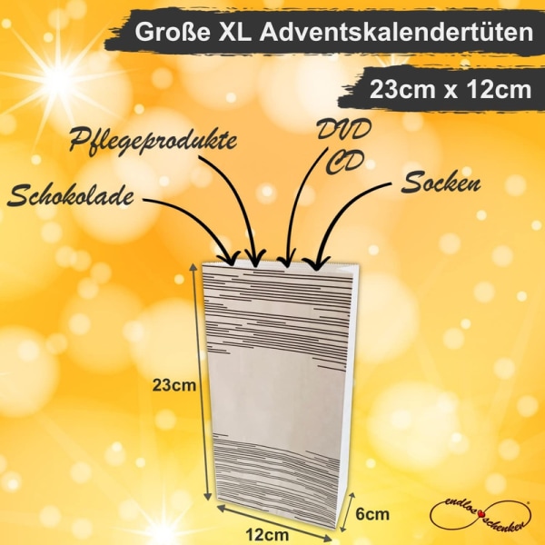 Adventskalenderfyllning med 25 påsar, komplett set för DIY för adventstid