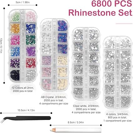 Strasstenar för naglar, 6 800 stycken strasstenar, diamantstenar, kristallnagelstenar