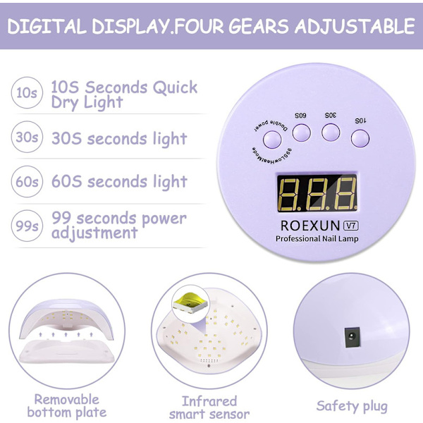 UV LED-lampa för naglar, 168W Nageltork Gel Nagellack, Bärbar USB laddning
