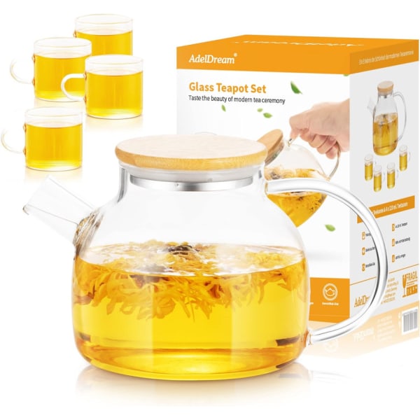 Glass Teapot with Built-in Tea Strainer (1L + 4 (125ml))