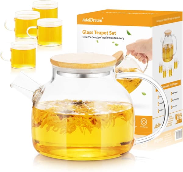 Glass Teapot with Built-in Tea Strainer (1L + 4 (125ml))