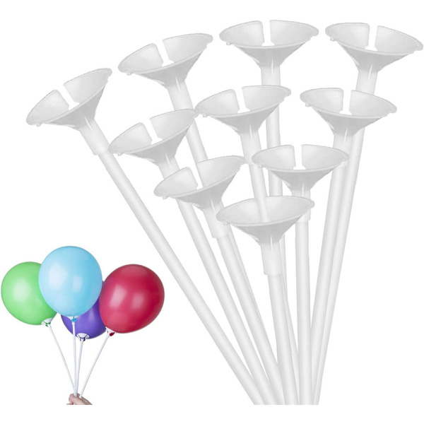 Set med 50 återanvändbara set, slitstarka ballonghållare, vit ballongstänger,