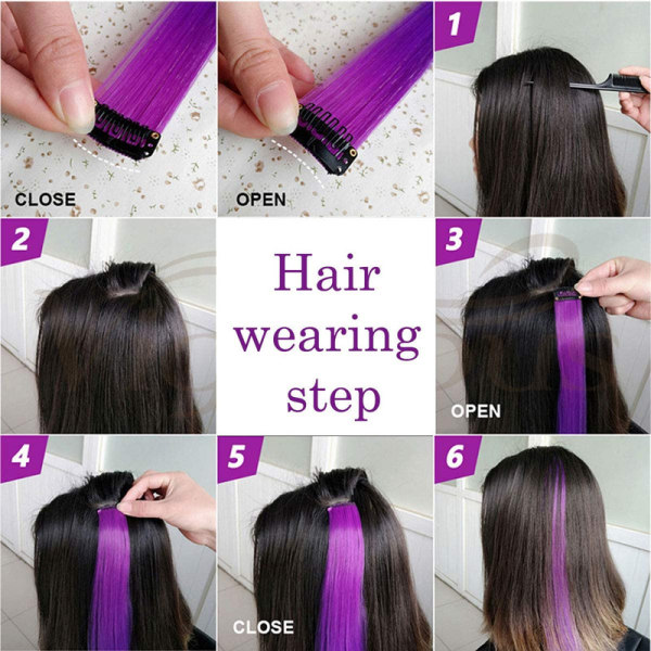 9PCS 21"Färgad klämma i hårförlängningar Lila hårförlängningar