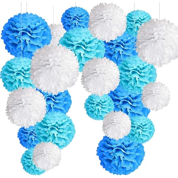 24 Pom Poms Decorations Gold White Black, Paper Flower Pompom Balls Tissue for Birthday Party, New