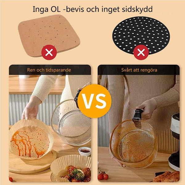 Airfryer bakpapper 16-20cm 100 stycken runda non-stick engångspappersfoder,