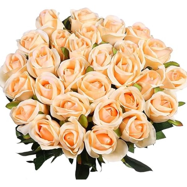 10Pcs Simple Stem Silk Artificial Roses Dotted Rose for Bridal Bouquets Wedding Birthday Party Arrangement