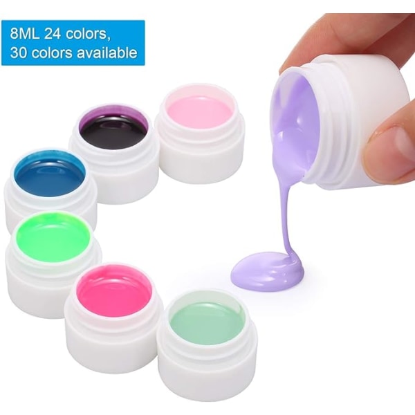 Nagelgel i  24 färger, halvpermanent målerigel, UV-gelset,