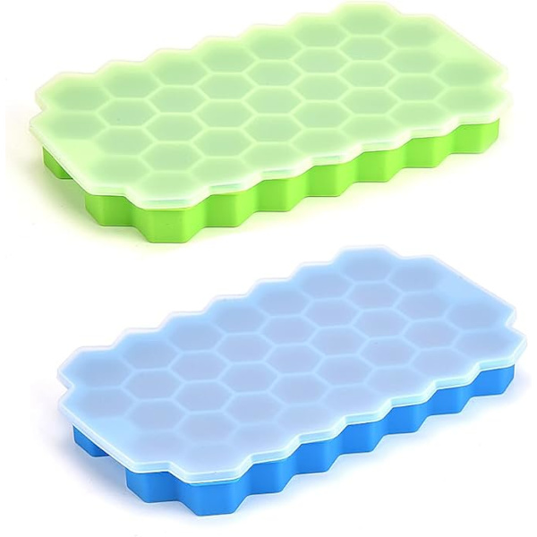 Silicone ice cube mold, honeycomb shaped ice cube mold with lid ice cube tray 2 pieces 37
