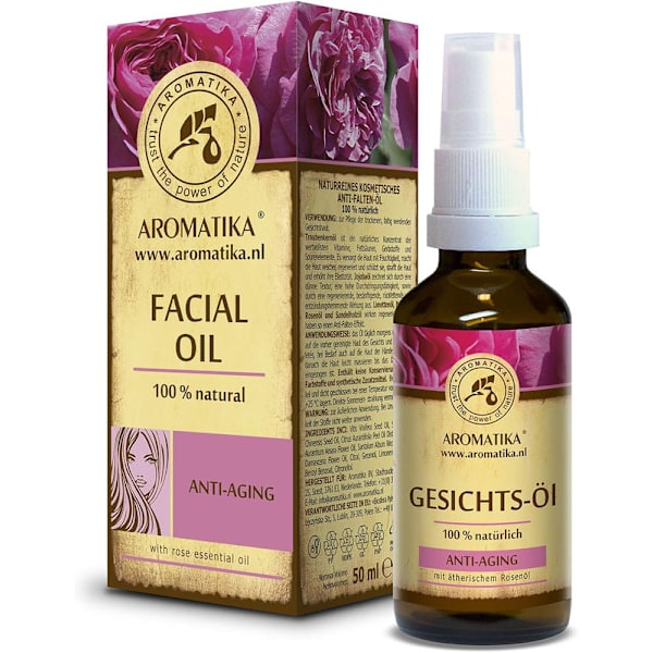 Ansiktsolja 50 ml - 100 % ren och naturlig - med druvkärnor - jojoba - ros
