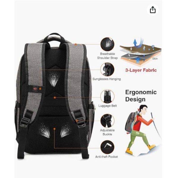 Ryggsäck bärbar dator ryggsäck herr stöldskydd ryggsäck 15,6" bärbar dator för resor/affärer/högskola