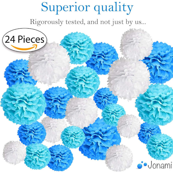 24 Pom Poms Decorations Gold White Black, Paper Flower Pompom Balls Tissue for Birthday Party, New