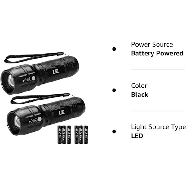 LED Flashlight, Outdoor Sports Waterproof Flashlights, (Black 2 Pack)