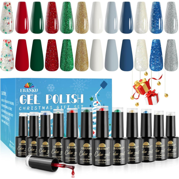 12 färger Christmas Gel Nagellack Set, Nagellack Kit för kvinnor Flickor DIY Nail Art