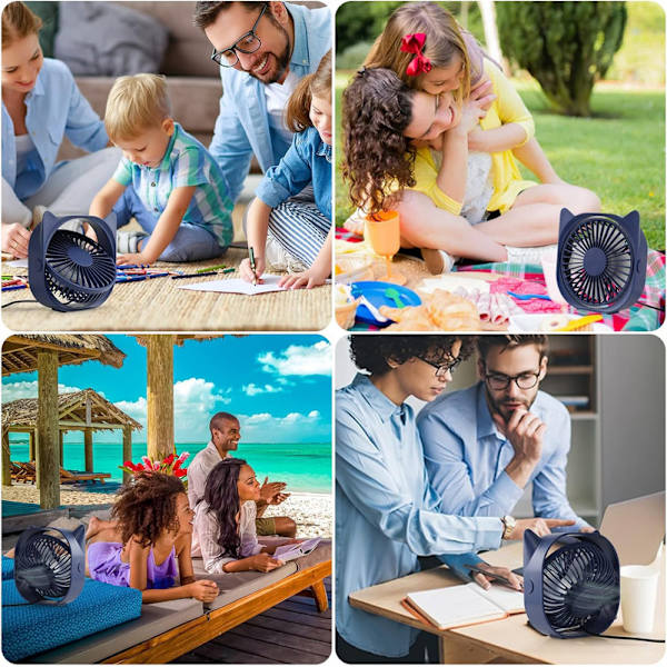 USB Table Fan, 360° Rotating Mini Fan, 3 Speeds Desk Fan with USB Cable 1.1M for Study,