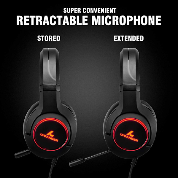 Spelheadset med mikrofon, LED-belysning, 3,5 mm ingång - för PC, PS4, Xbox One, Nintendo Switch