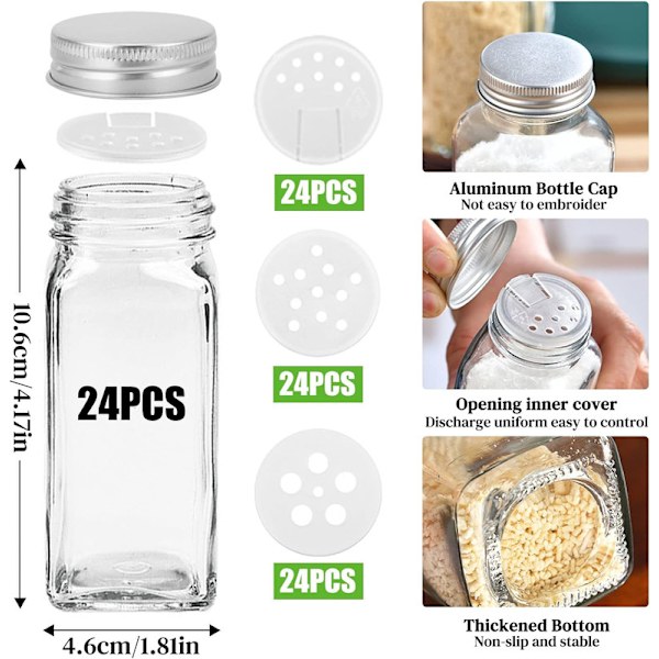 Square Spice Jars, 24 Pieces Spice Jars Set, Spice Container with Lid