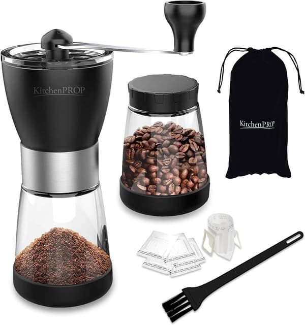 Manual Coffee Grinder 14 Pcs Set Of 2 Glass Jars, Adjustable Ceramic Burr Coffee Grinder