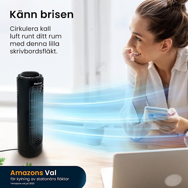 33 cm Desktop Mini Tower Fläkt med 3 fläkthastigheter, bärbar kompakt fläkt,