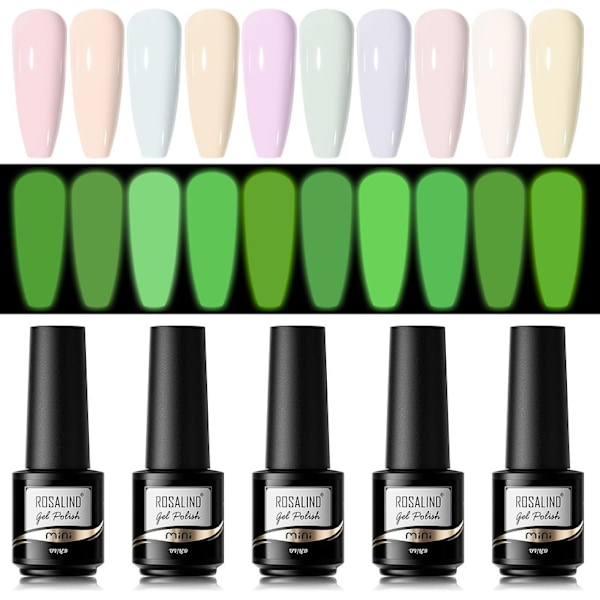 10 Färger Gel Nagellack Set, Luminösa Neon Färger Ljusgula Gröna Blå Lila Macaron Färg Shellac Gellack,