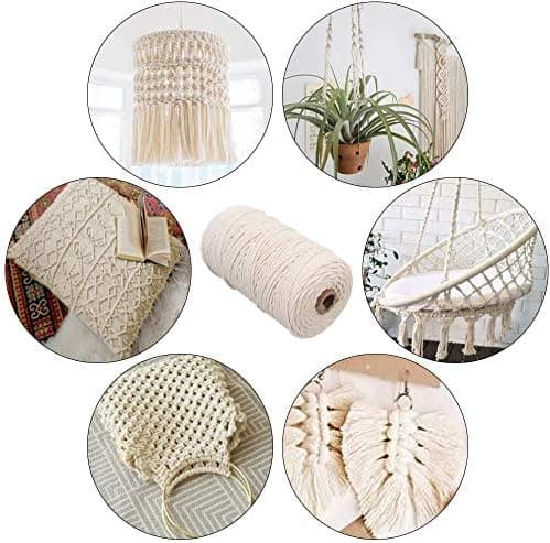 Naturligt macrame-rep 3 mm bomullsrep med träringar, pärlor och pinnar,