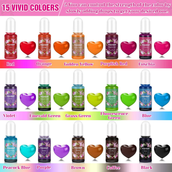 Epoxihartsfärg, flytande epoxihartspigment med 15 färger (10 ml)