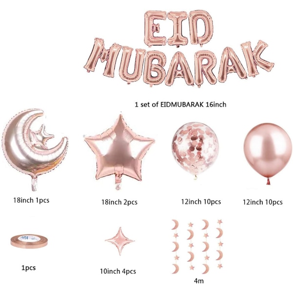 Eid Mubarak dekoration Rosegold ballonger Ramadan muslimska latex ballonger