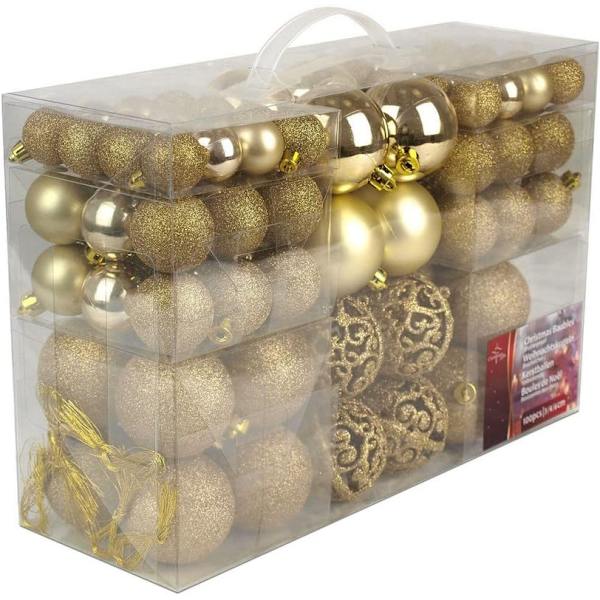Julklappar, plastkulor 100x guld