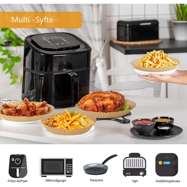 Airfryer bakpapper 16-20cm 100 stycken runda non-stick engångspappersfoder,