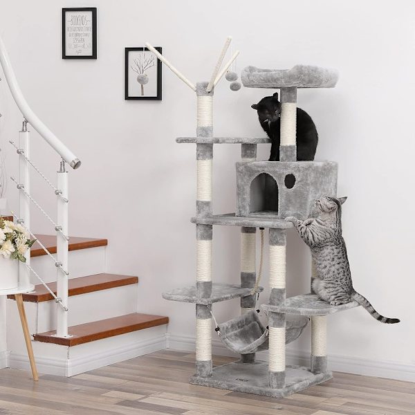 Cat Tree, 154 cm, Grey Cat Tree Scratching Post Activity Centre