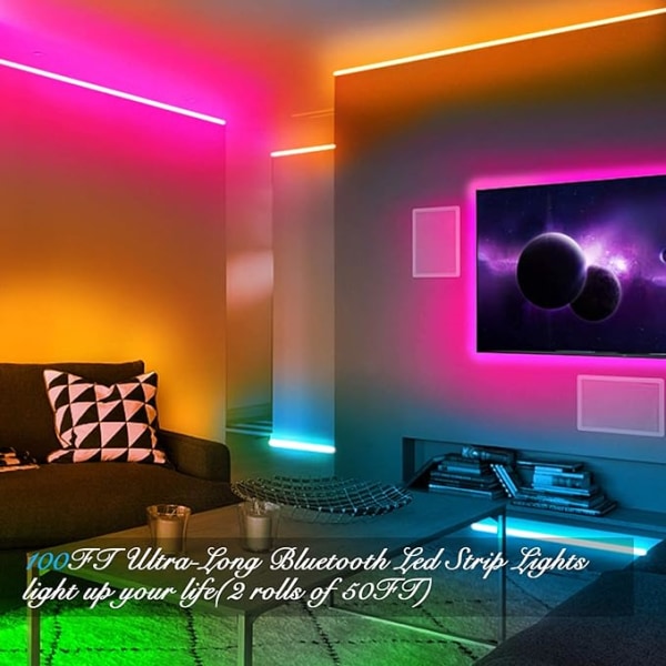LED-remsa, 15 m, 5050 RGB LED-remsa, Bluetooth, app-kontroll, LED-ljusremsa,