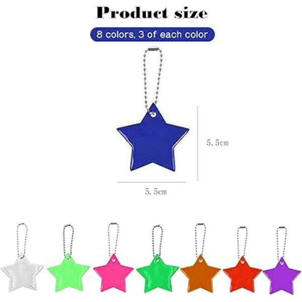 24 Pieces Luminous Star Reflector Pendants Shining Stars Keychain Safety Reflector