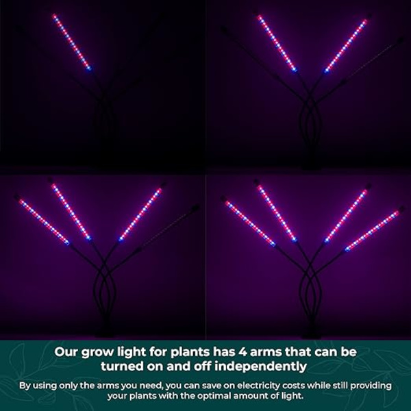 80 LED-växtlampor för inomhusväxter – 4 armar fullt spektrum LED-växtljus med 10 dimmernivåer