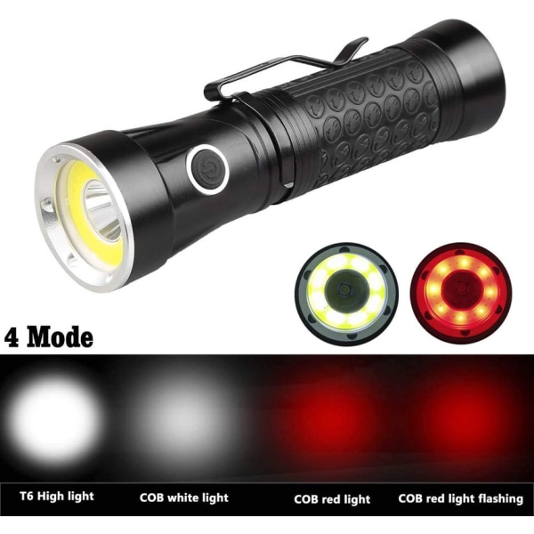 LED-ficklampa Tactical 2 färger ljus röd och vit, 4 lägen vattentät