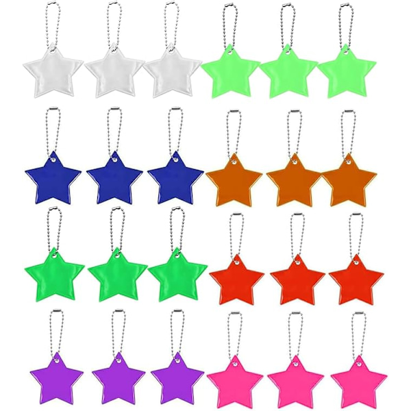 24 Pieces Luminous Star Reflector Pendants Shining Stars Keychain Safety Reflector