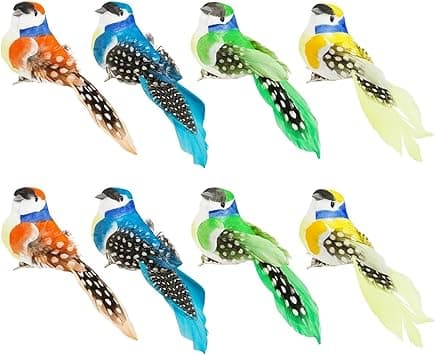 8 Pieces Artificial Feather Birds, Small Artificial Bird with Clip, Decorative Birds Artificial Ornaments,