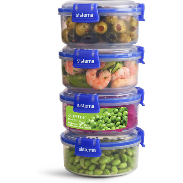 Runda matförvaringsbehållare | 300 ml Läcksäker, stapelbar och lufttät kyl/frys 4 Count