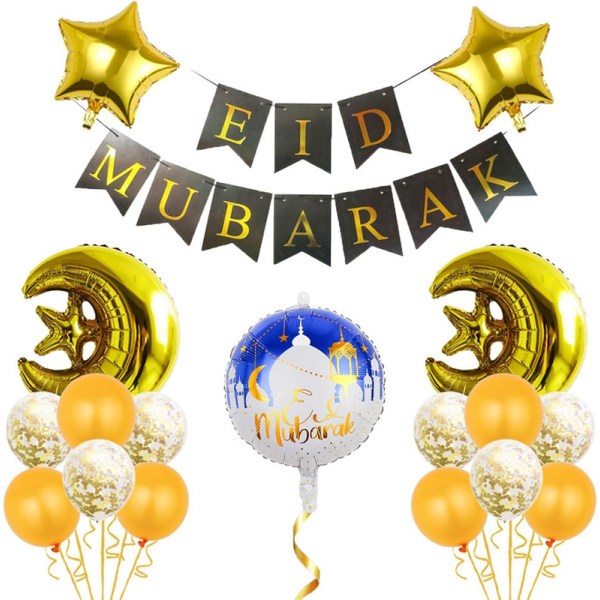 17 delar ballonger för Ramadan Mubarak set Eid Mubarak Banner