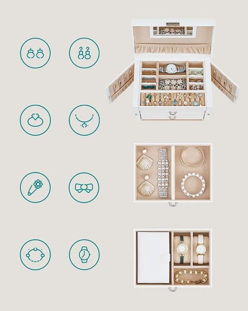 Jewelry Case Jewelry Case Lockable Mirror 4 Hooks JBC121W