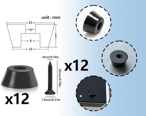 12 Pieces Black Rubber Feet for Cutting Boards with Stainless Screws, Rubber Buffer, Screw-proof Rubber