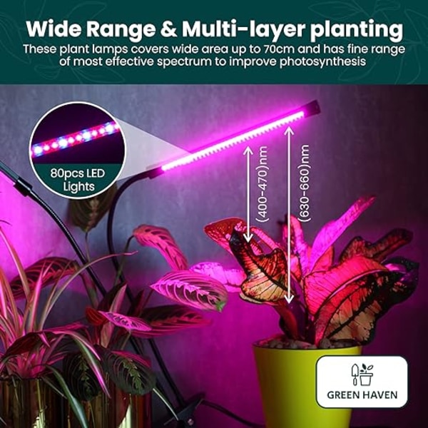 80 LED-växtlampor för inomhusväxter – 4 armar fullt spektrum LED-växtljus med 10 dimmernivåer