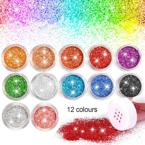 12 askar glitter för ansiktskroppssminkning