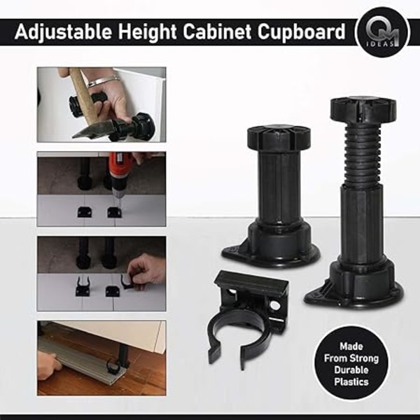 12 x Legs + 6 x Clips Adjustable Height Plastic Cabinet Cabinet for Kitchen with Pedestal Kick Board Clips