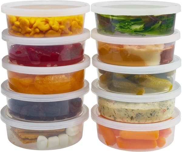 25-pack - 250 ml/8 oz runda stapelbara plastmatbehållare med lock