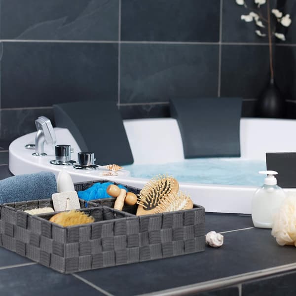 Storage Basket, 5 Compartments, Square, Braided PP Plastic, Bathroom Storage,
