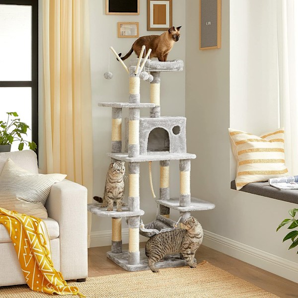 Cat Tree, 154 cm, Grey Cat Tree Scratching Post Activity Centre