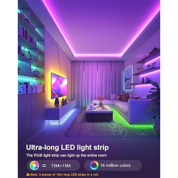 LED Strip 30m, LED Bedroom, LED Strip RGB Light, Bluetooth Application Control Synchronized