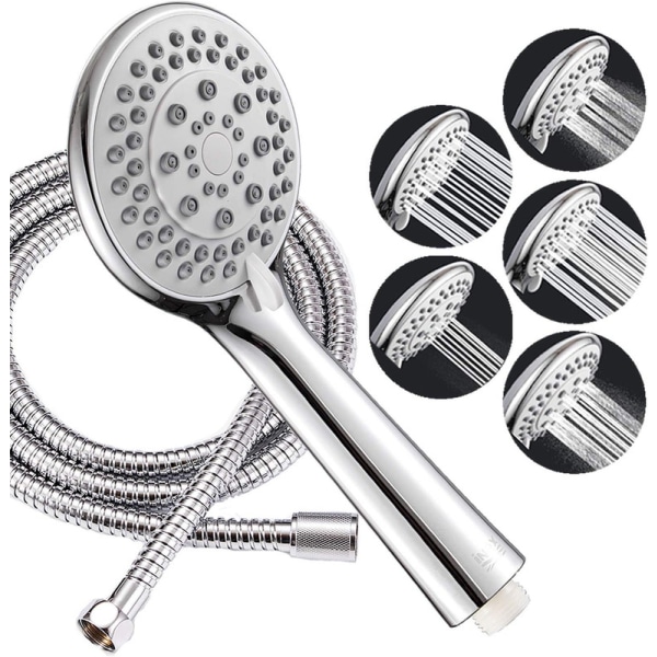 Hand shower head With 5 positions water jet 175 cm flexible stainless hose